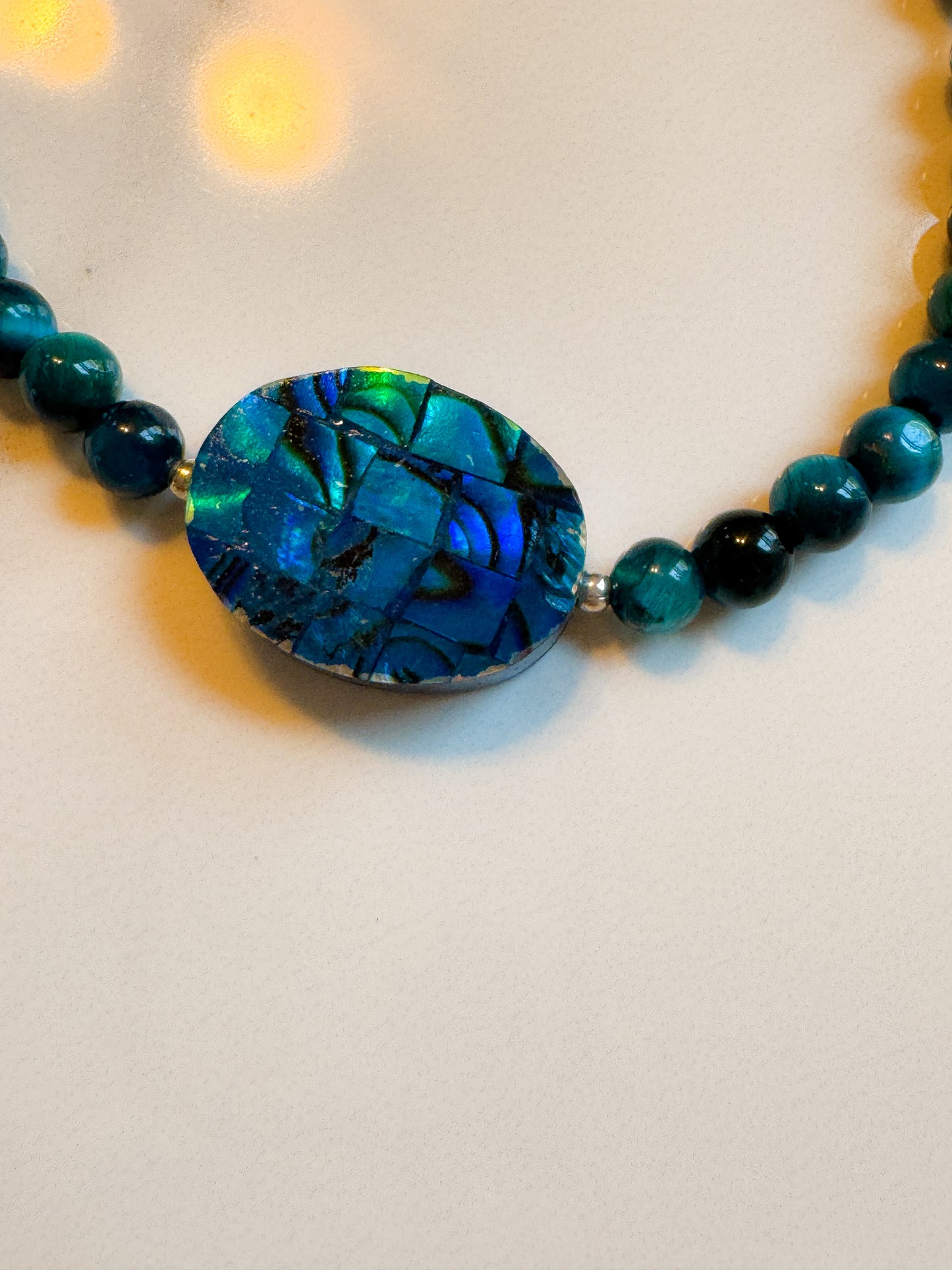 Blue Tigers eye and shell necklace