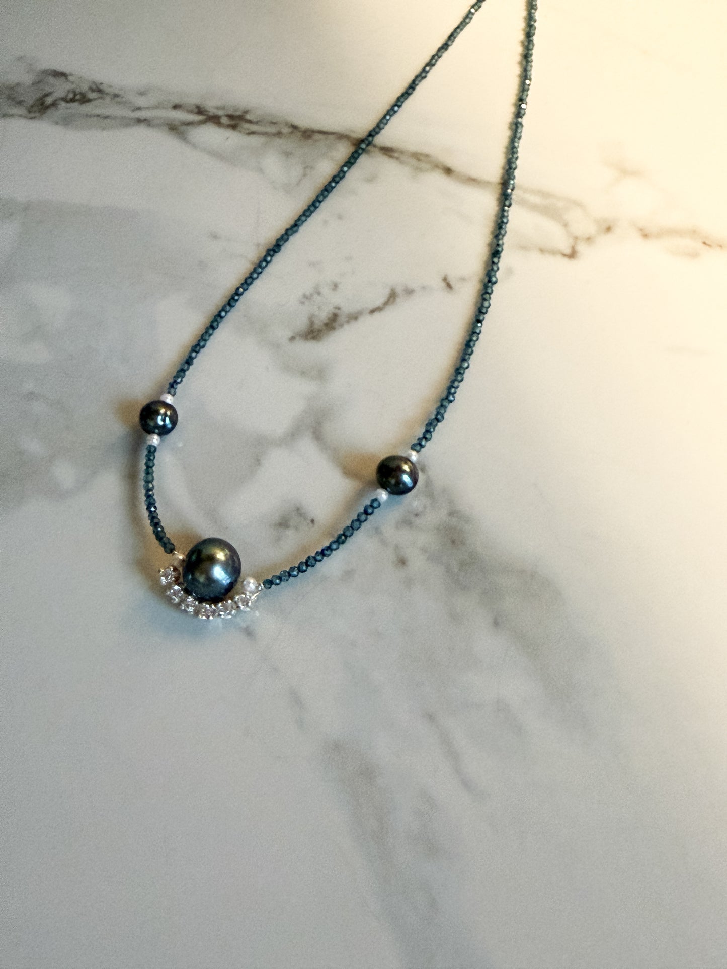Tahitian Pearl and London blue Topaz necklace
