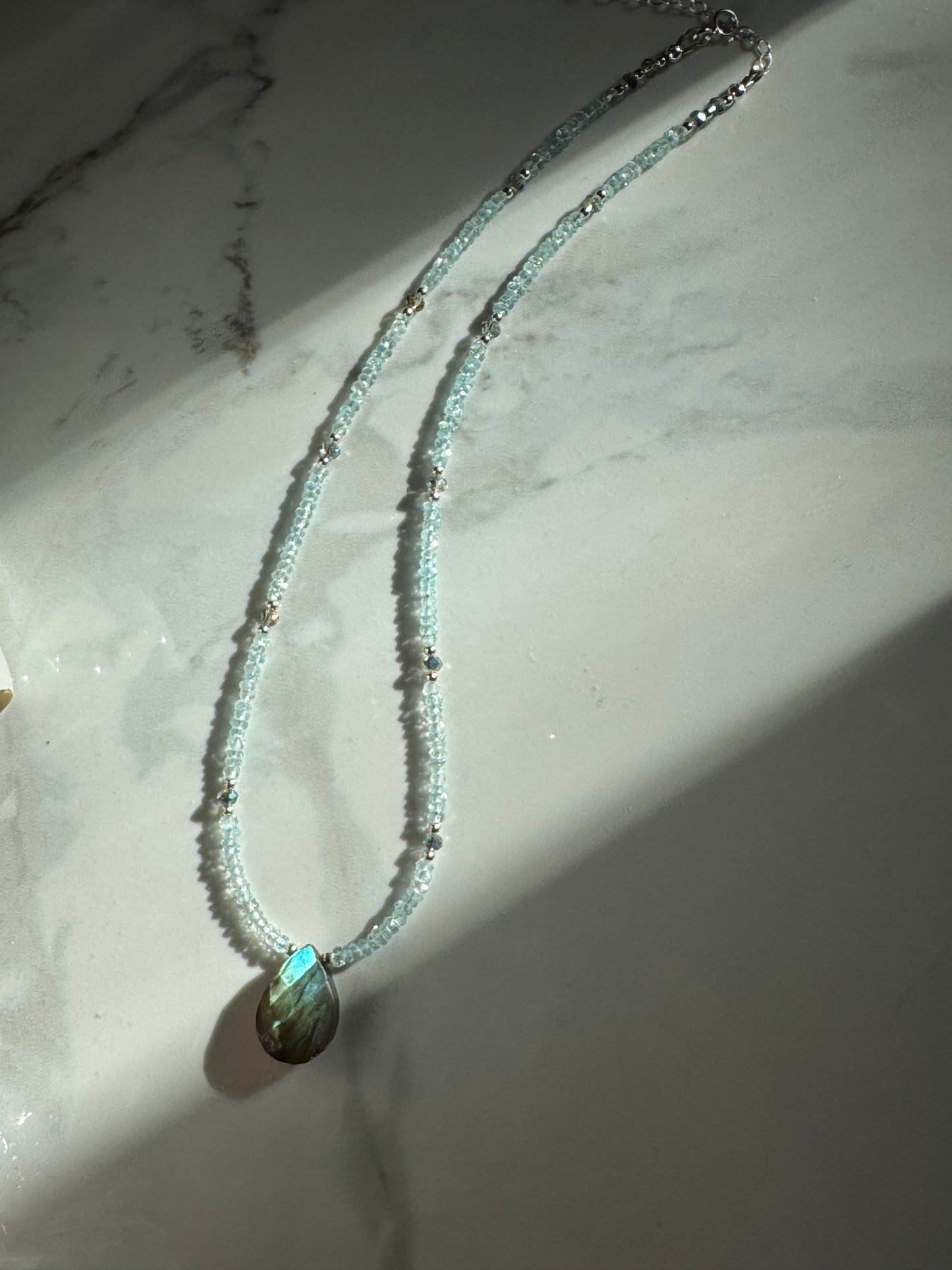 Aqua blue flash Labradorite & Aquamarine necklace