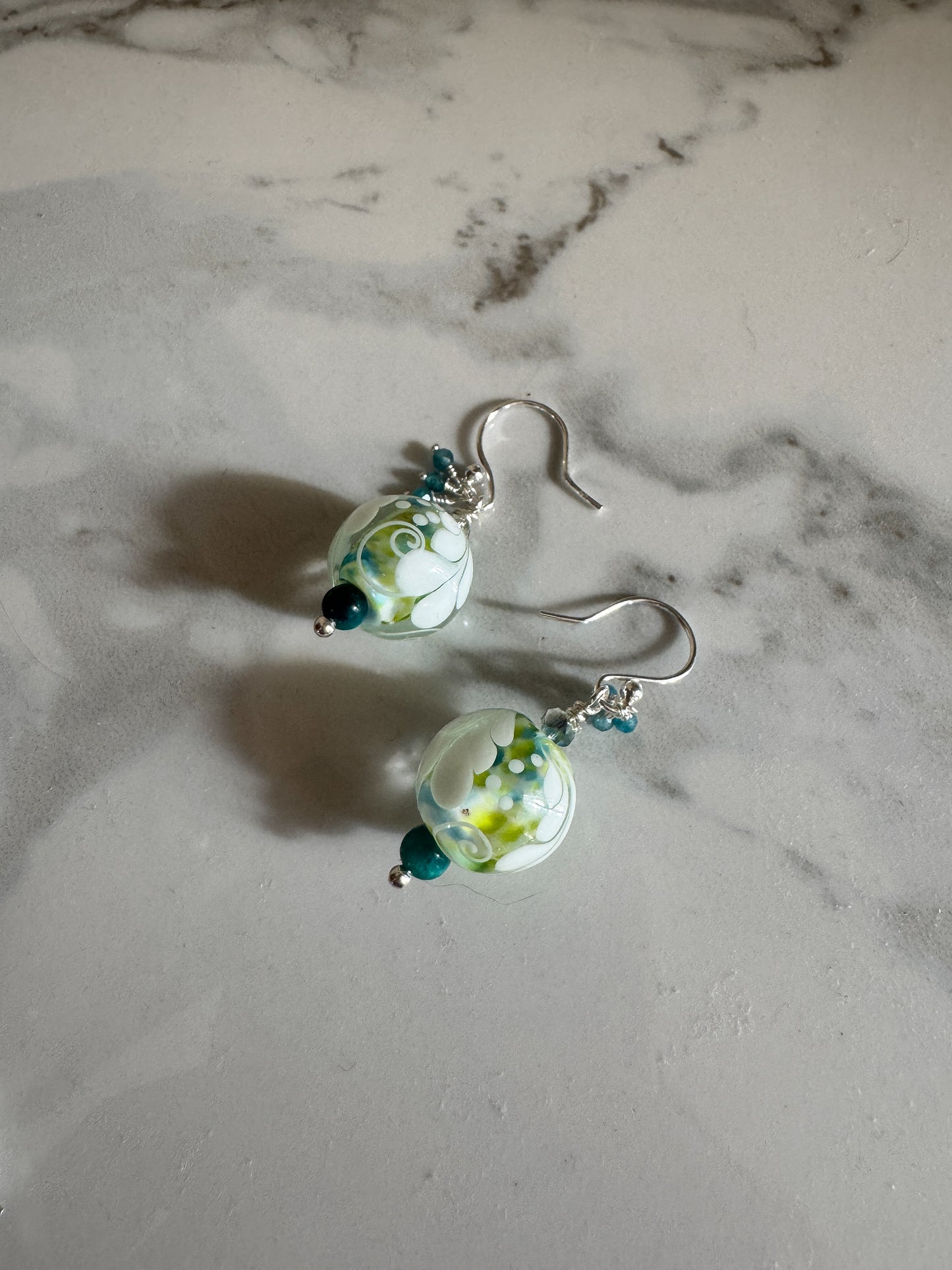 Hand blown glass beads with apatite & crystal sterling earrings