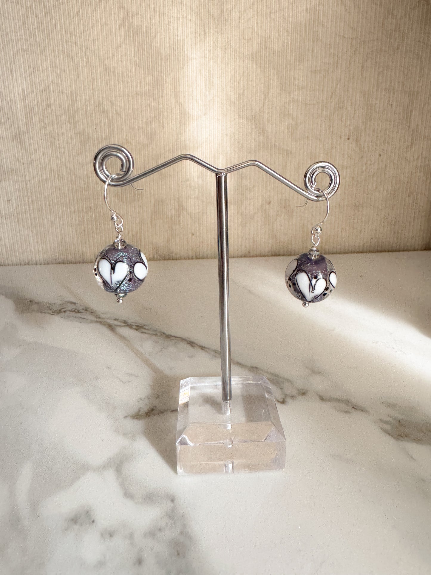 Hand-blown glass bead with crystal sterling earrings