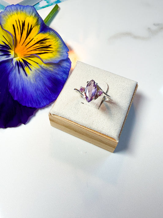 Amethyst and pink lab diamond ring