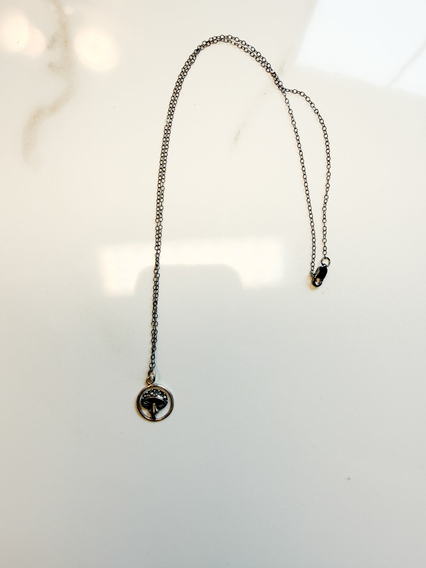 Petite oxidized mushroom pendant