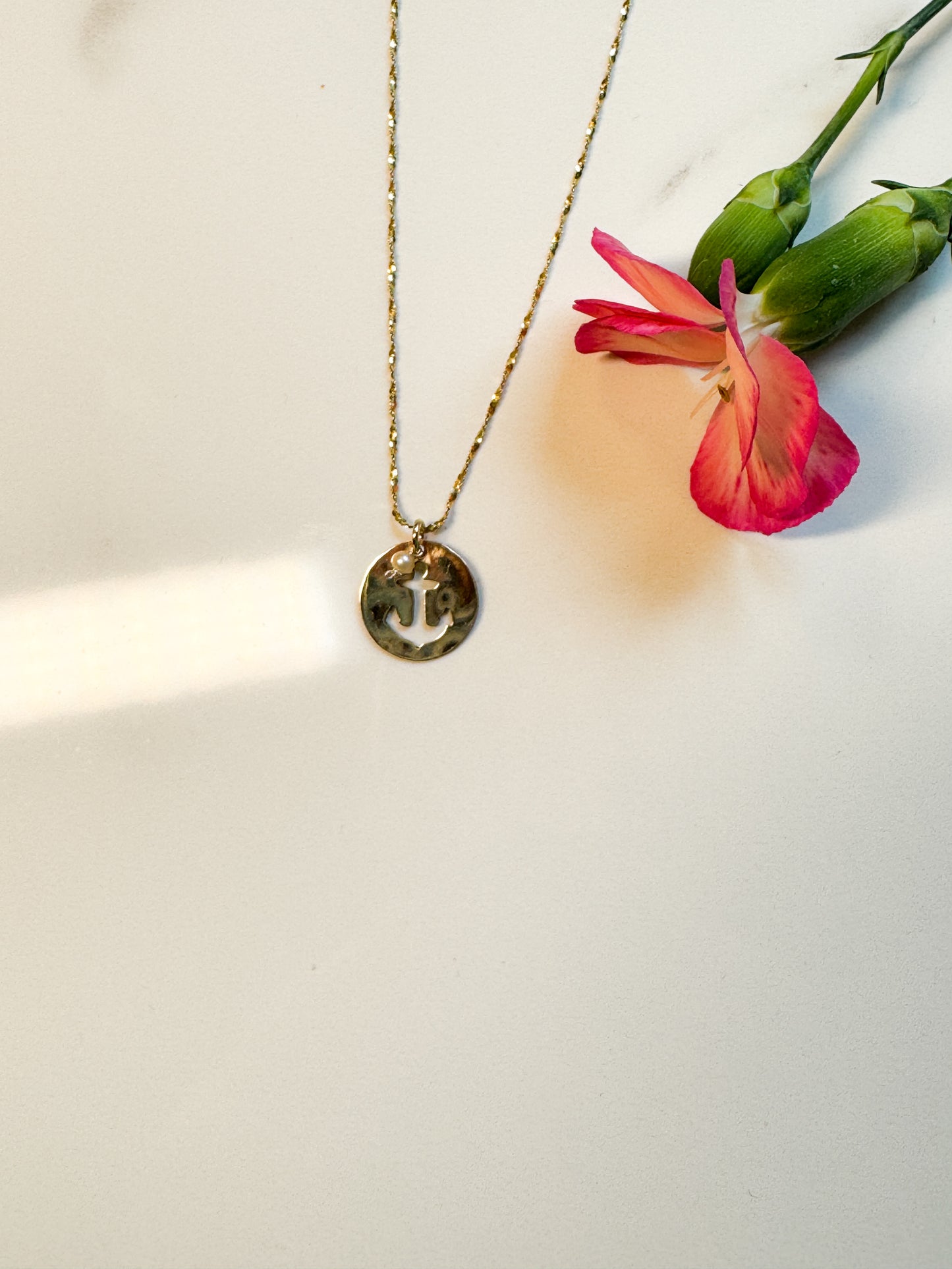 14k hand cut anchor pendant