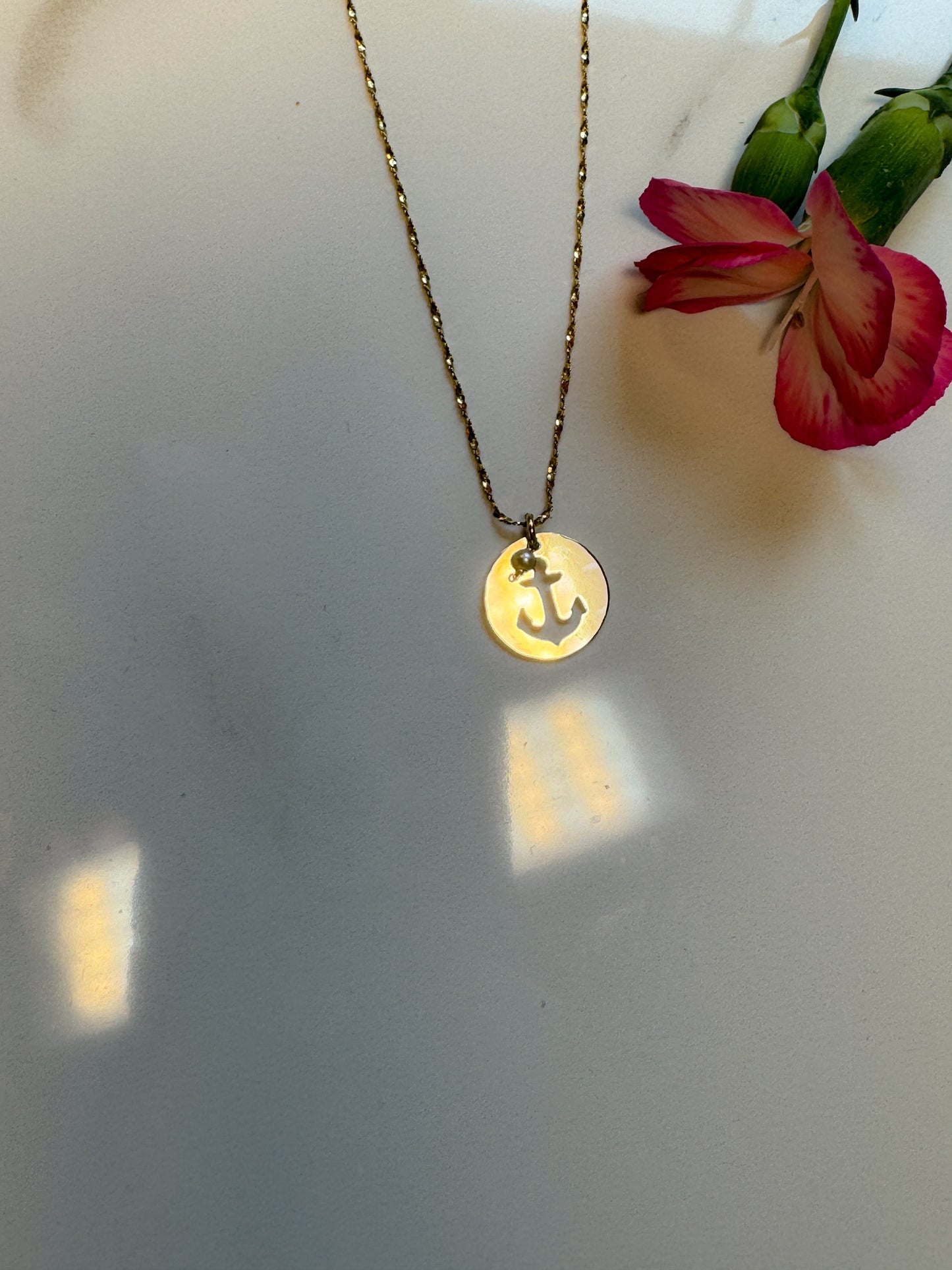 14k hand cut anchor pendant
