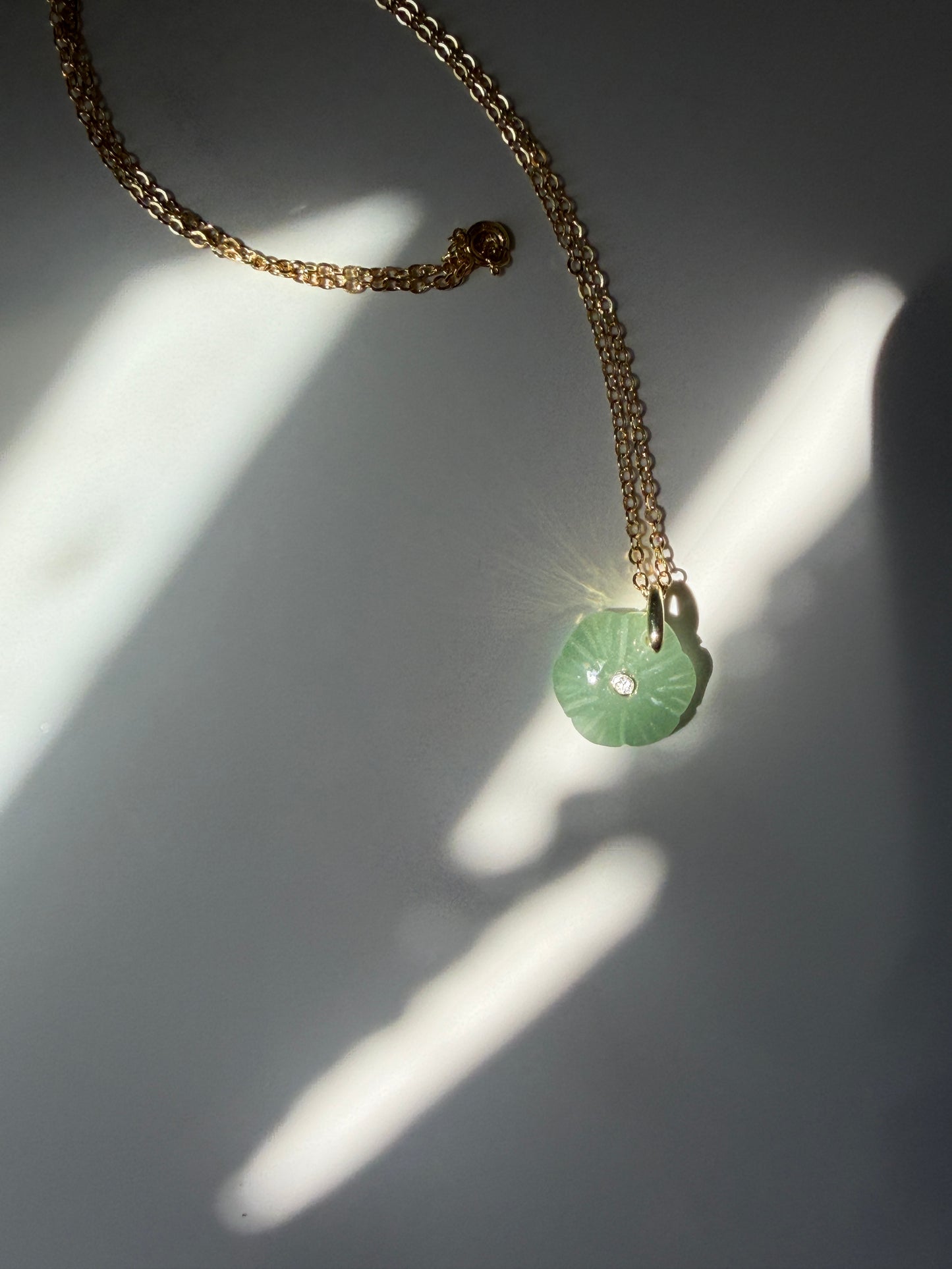 Green Aventurine and natural Zircon in Gold fill