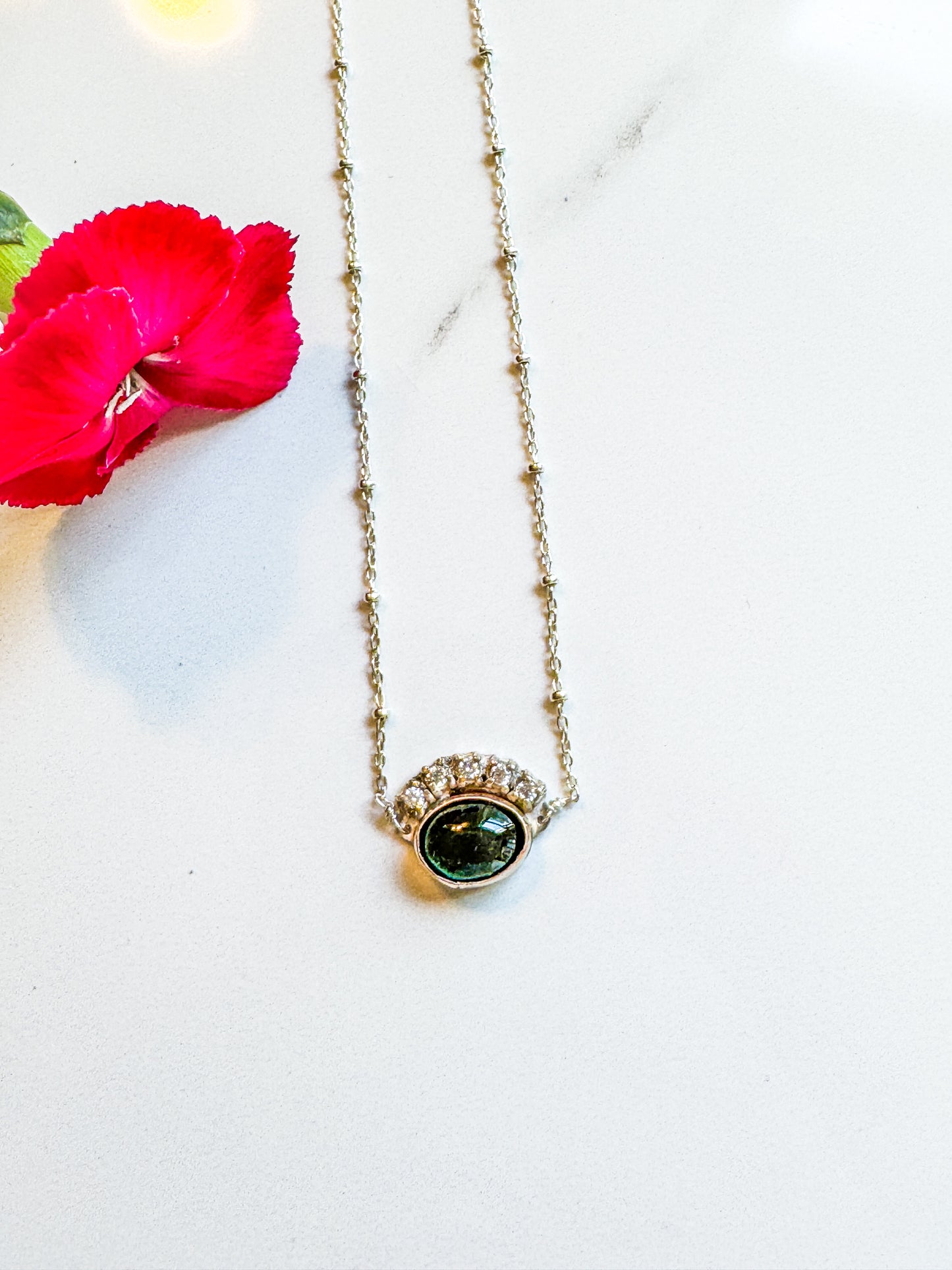 Maine green Tourmaline with Cz accents