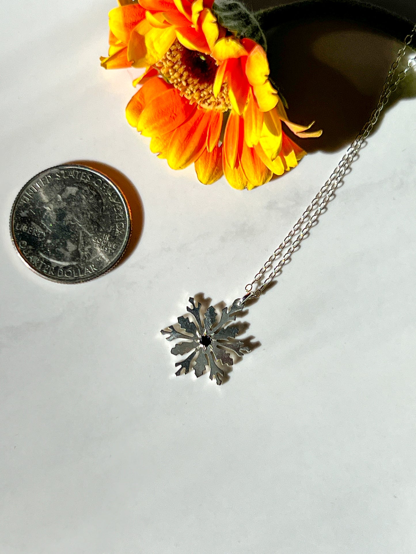 Sapphire Hand-cut Sterling Snowflake pendant