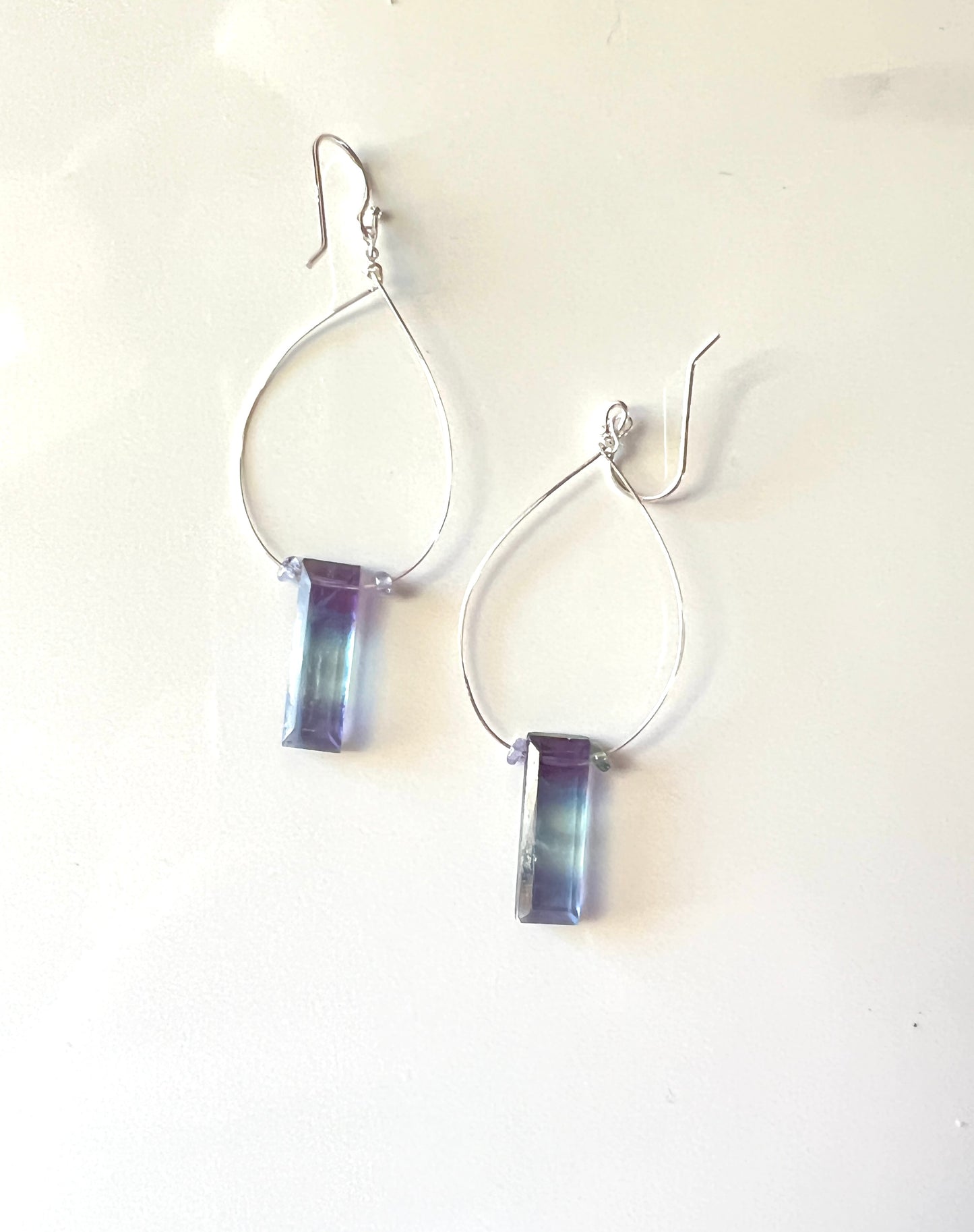 Bohemian Fluorite and Amethyst pounded Sterling Earrings
