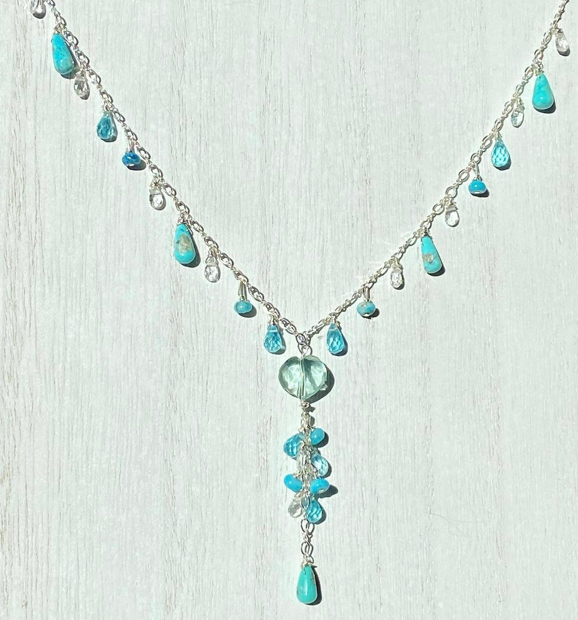 Sea foam green multi-gemstone waterfall necklace
