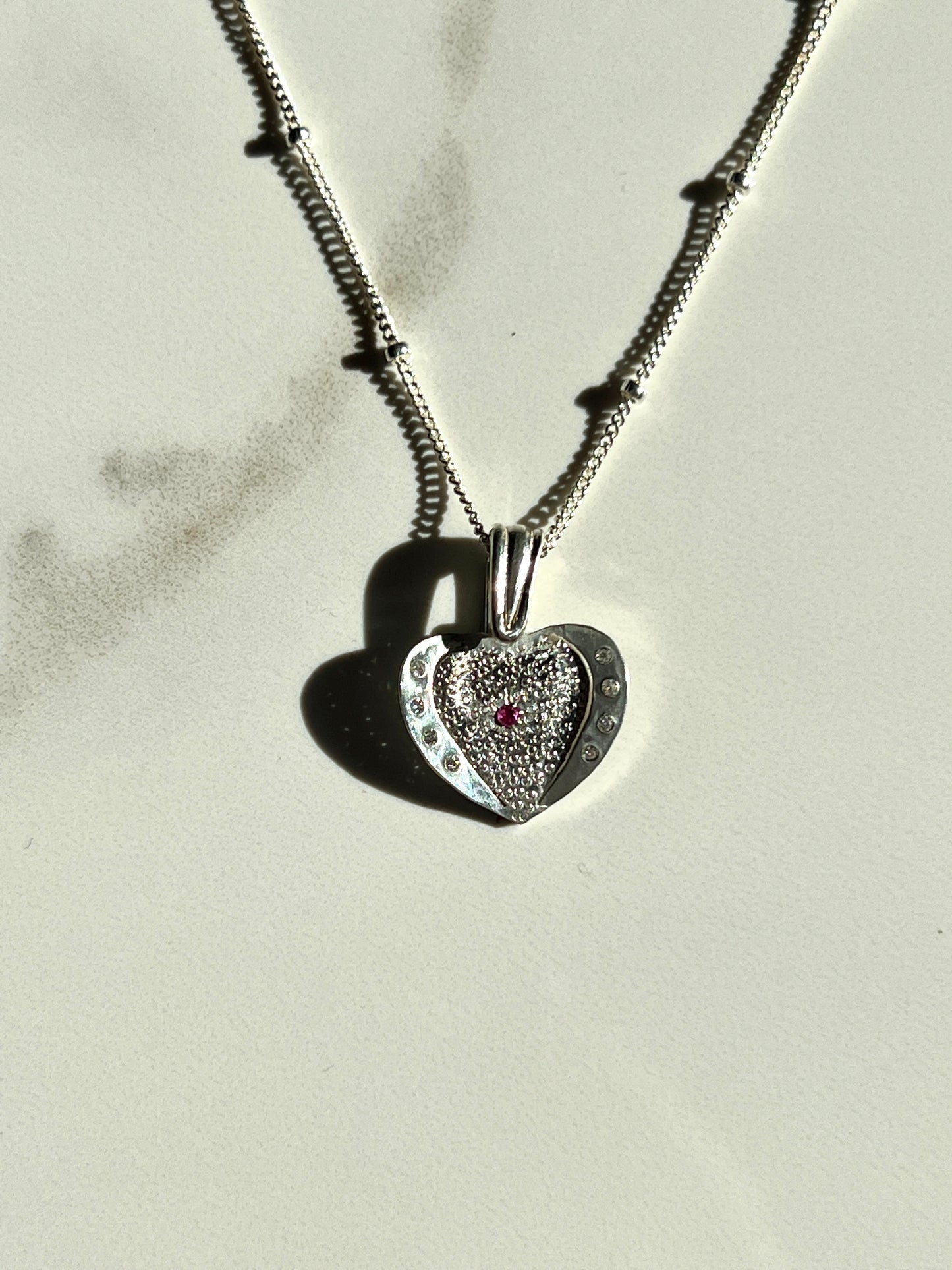 Heart 3D textured Sterling Ruby & Moissanite pendant