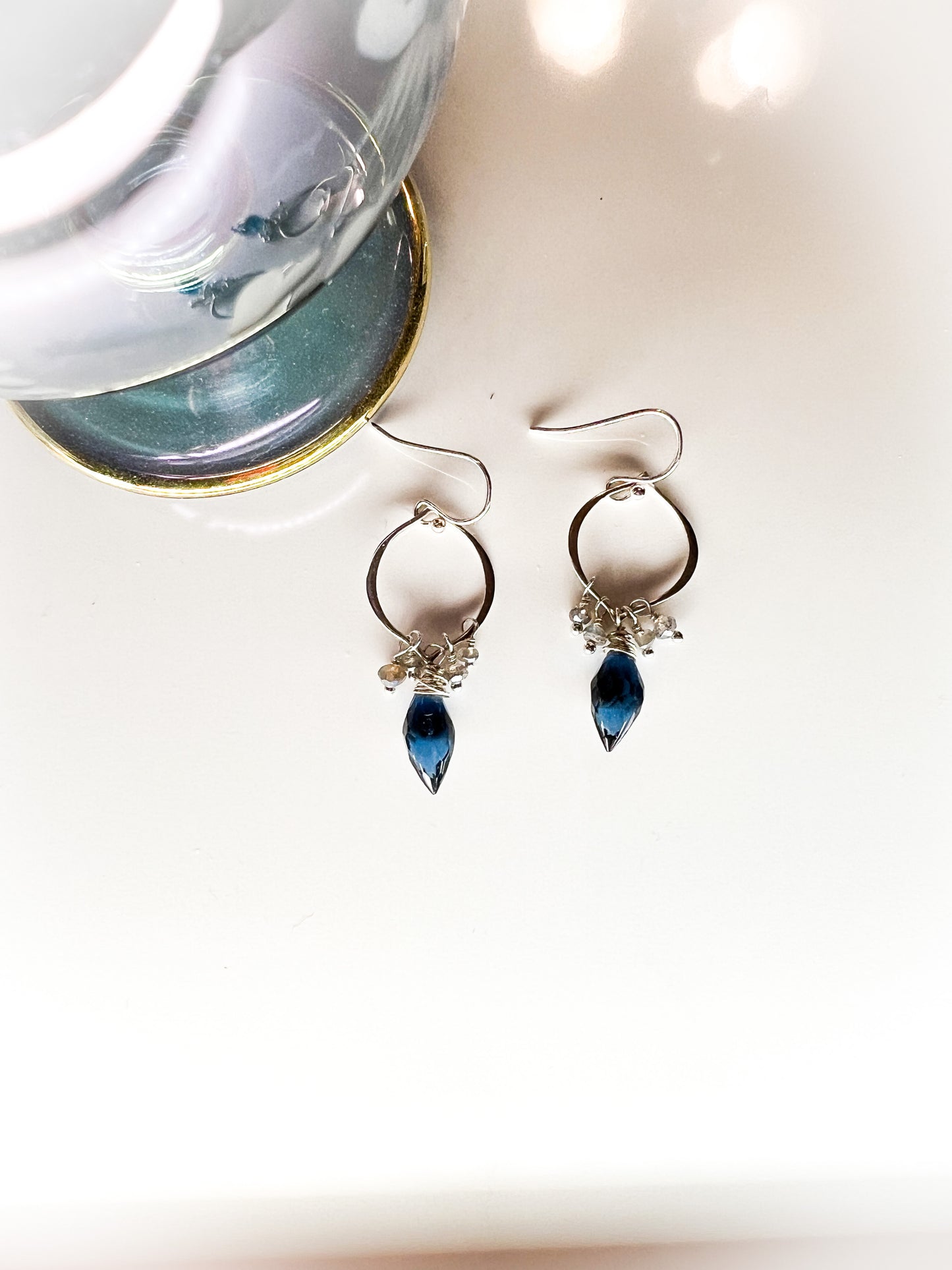 London blue Topaz marquis & Labradorite drop sterling earrings