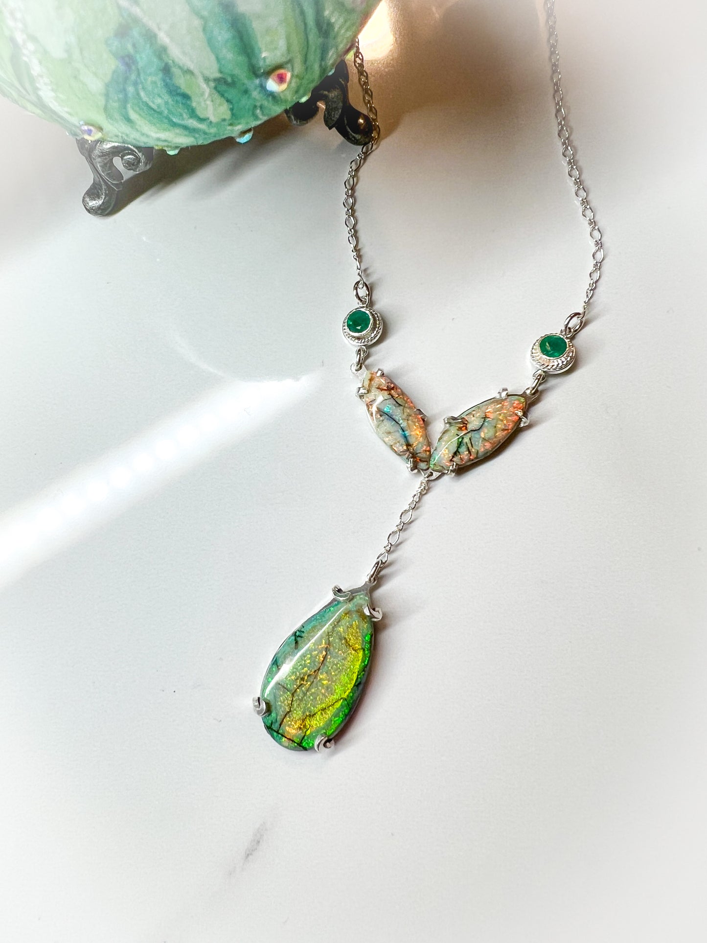 Monarch Opal (tm) and Emerald necklace