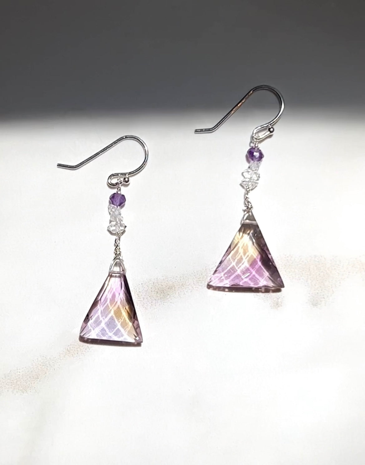 Herkimer Diamond, Ametrine, & Amethyst Earrings