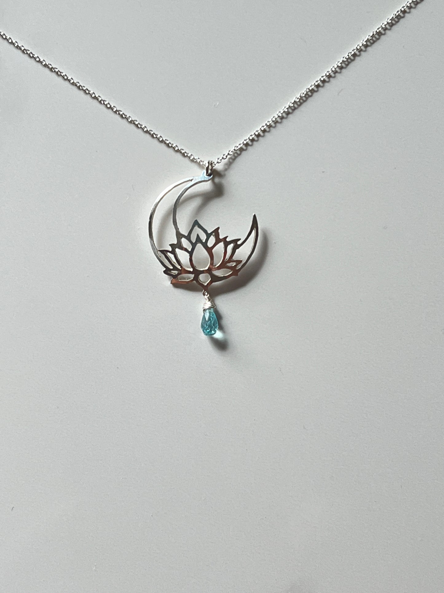 Lotus flower moon hand-cut sterling pendant with Apatite