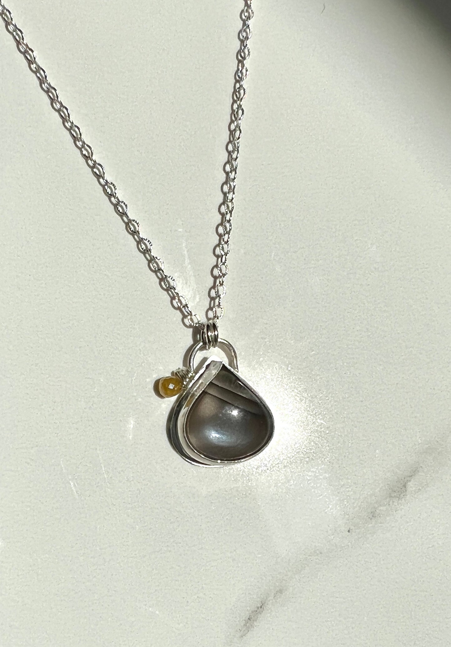 Striking Dark Moonstone and yellow Diamond pendant