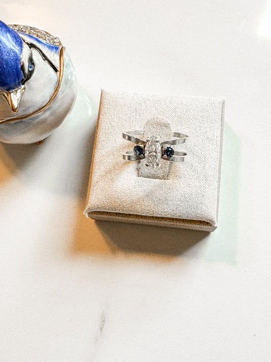 Sapphire & lab diamond ring in Sterling