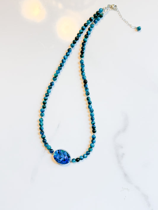 Blue Tigers eye and shell necklace