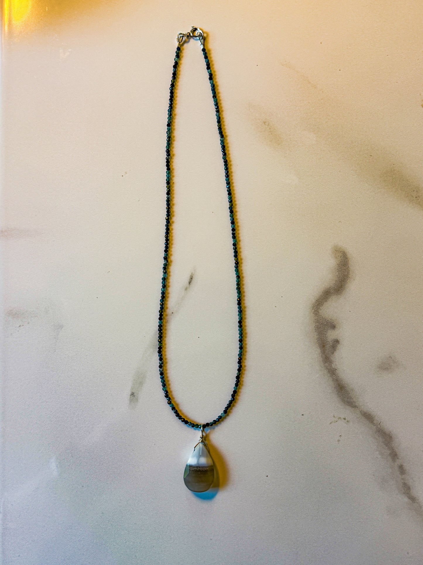 Multi-colored Tourmaline with banded Blur Chalcedony drop