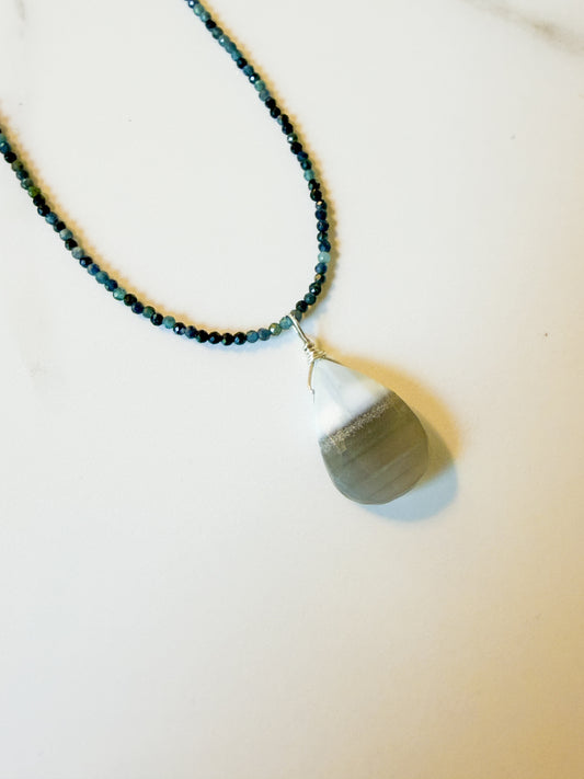 Multi-colored Tourmaline with banded Blur Chalcedony drop