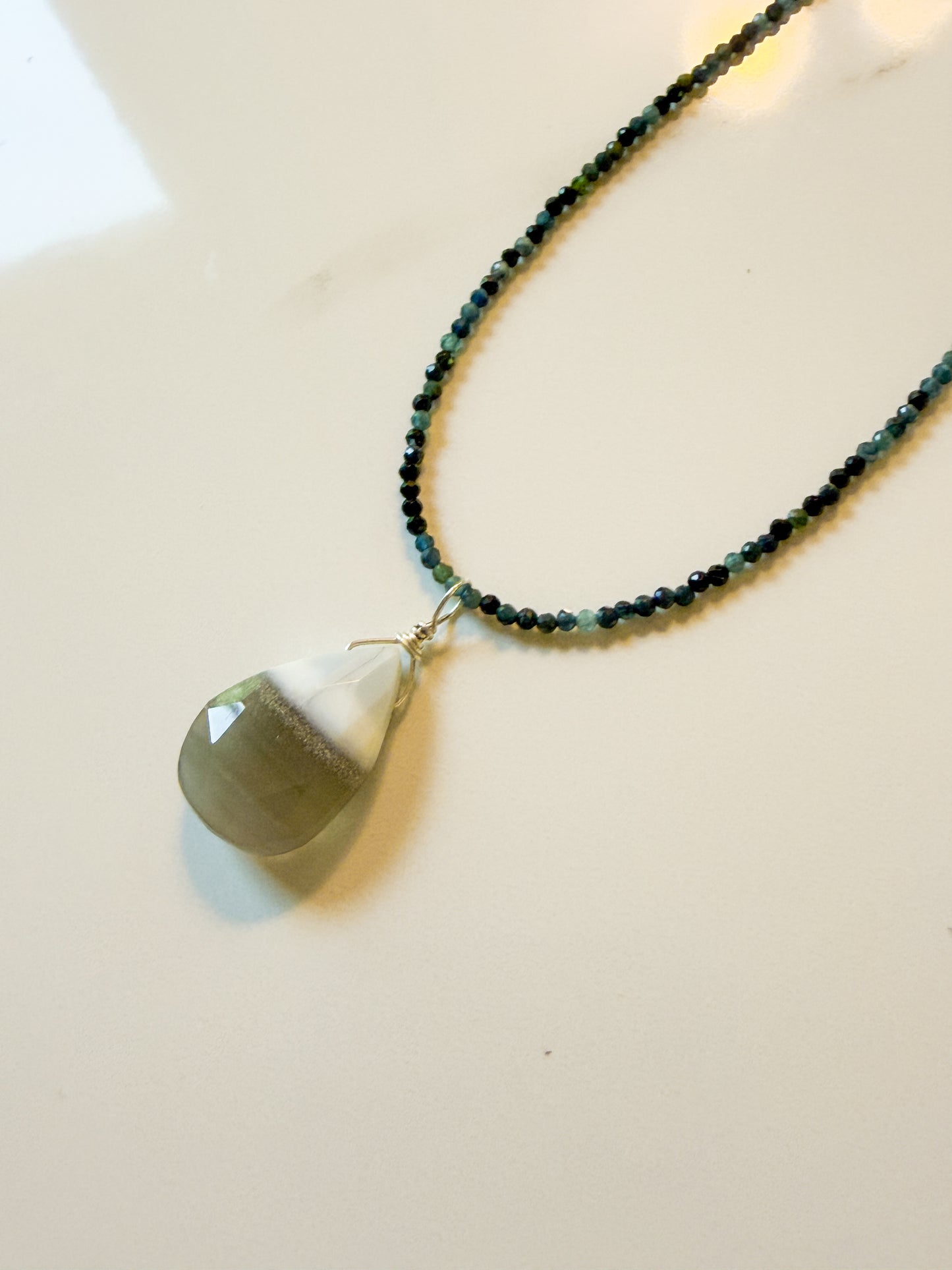 Multi-colored Tourmaline with banded Blur Chalcedony drop