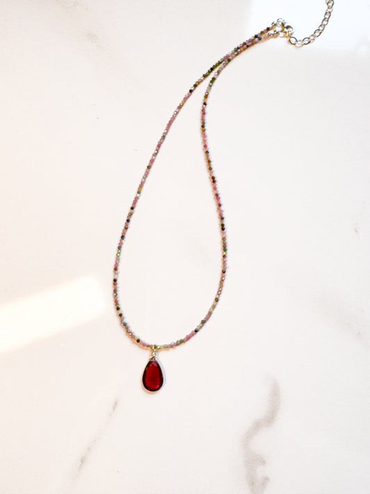 Garnet slice, Multi-colored Tourmaline necklace