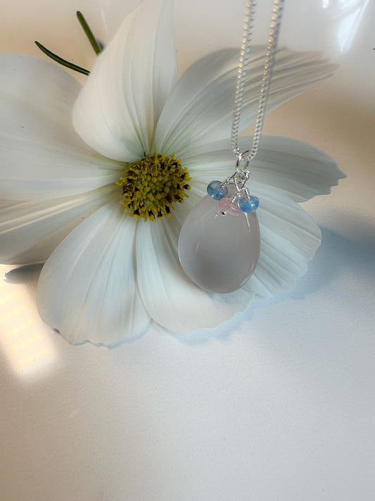 Rose Quartz accented with blue and pink opal in sterling