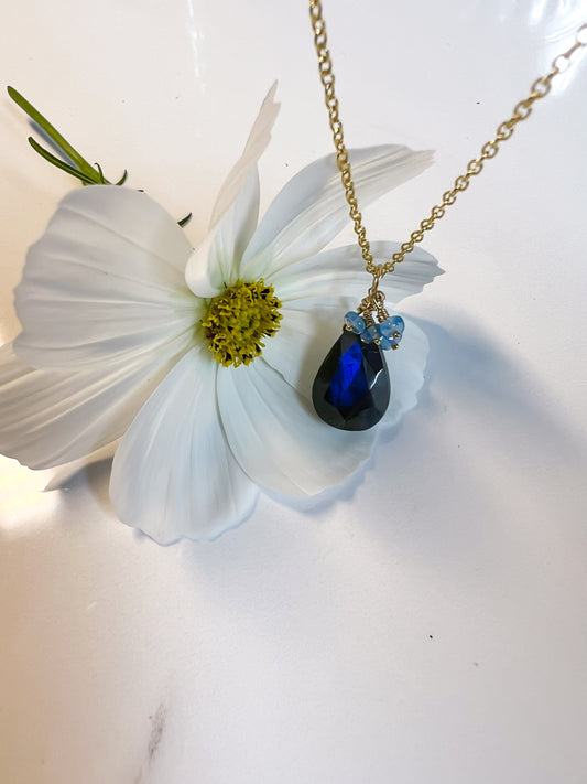 Blue flash Labradorite with blue opal accents in gold filled