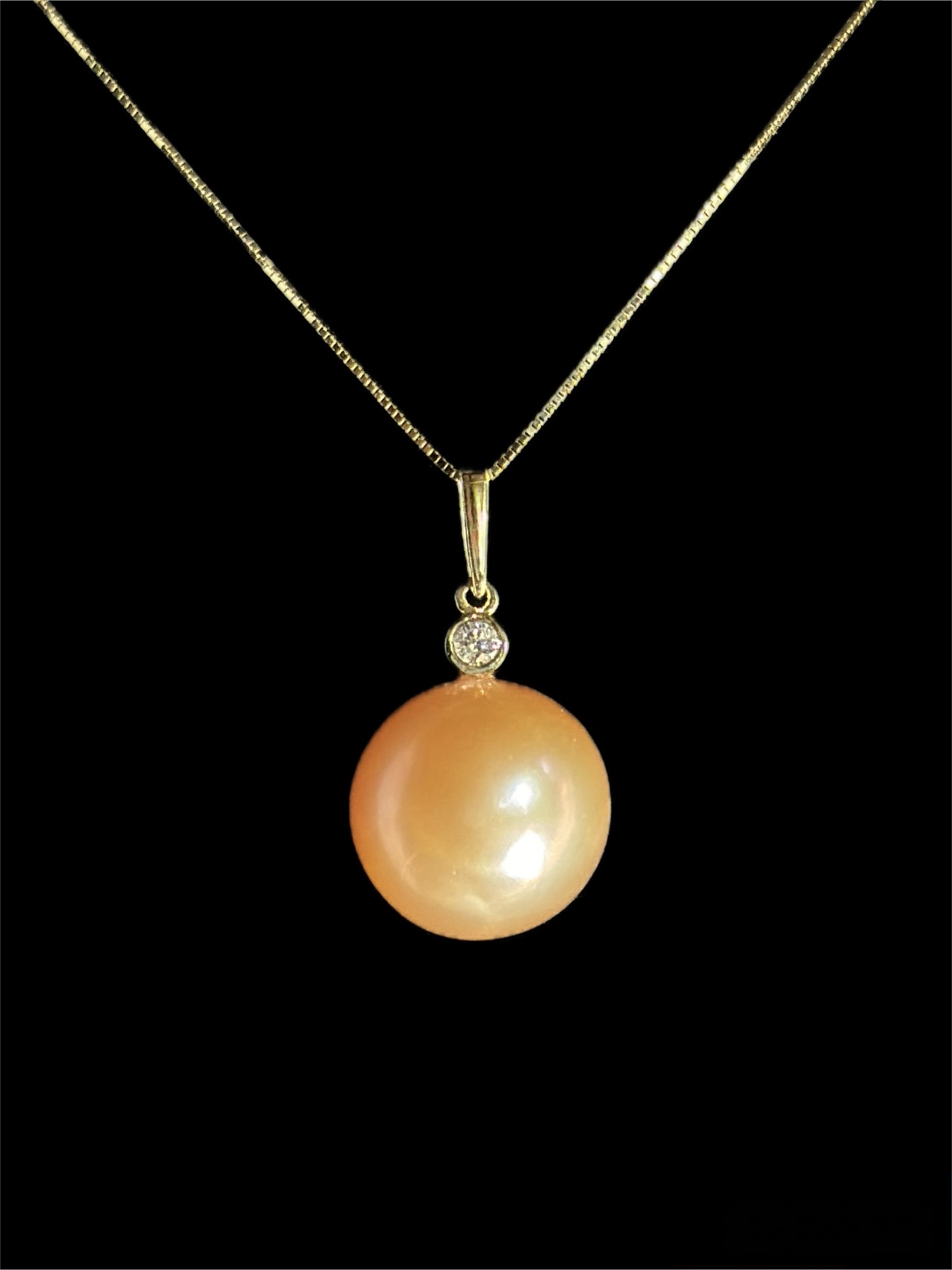 14k Diamond & 12mm Golden Pearl pendant