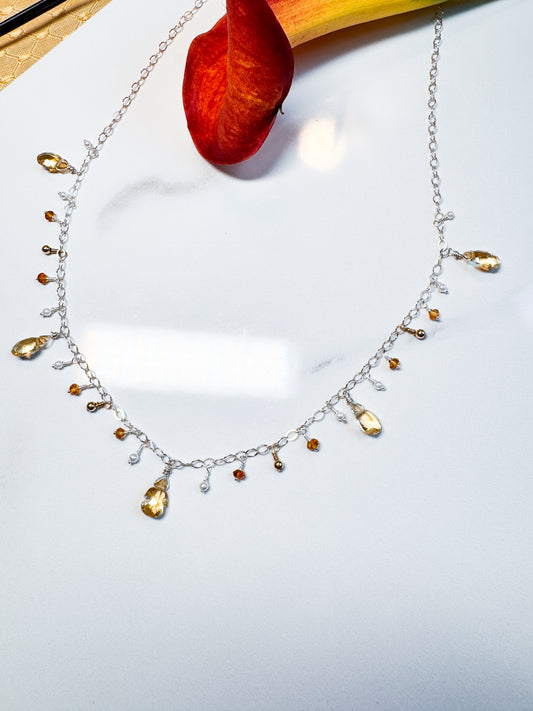 Citrine multi-gemstone necklace in Gold fill