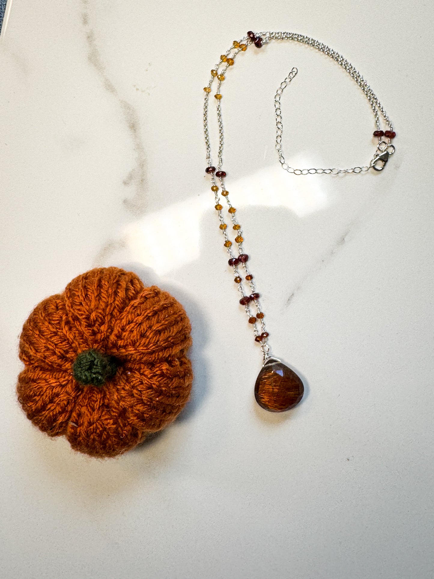 Copper rutile quartz and Citrine and Garnet Sterling Necklace