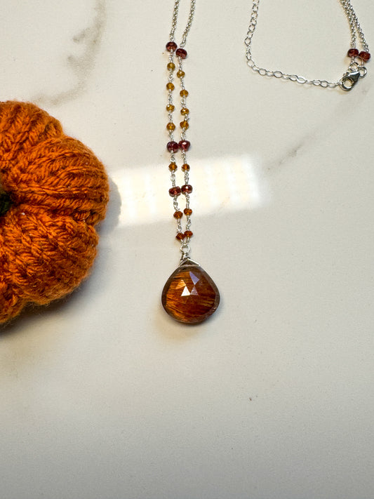 Copper rutile quartz and Citrine and Garnet Sterling Necklace