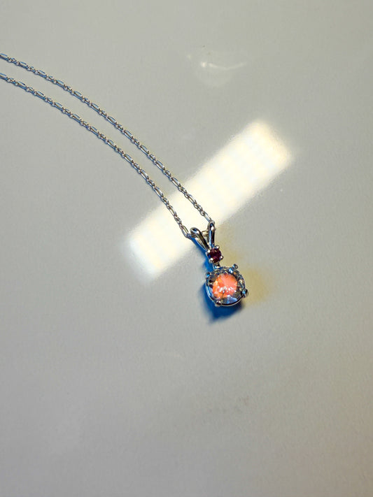 Rainbow faceted Moonstone with Pink Sapphire pendant