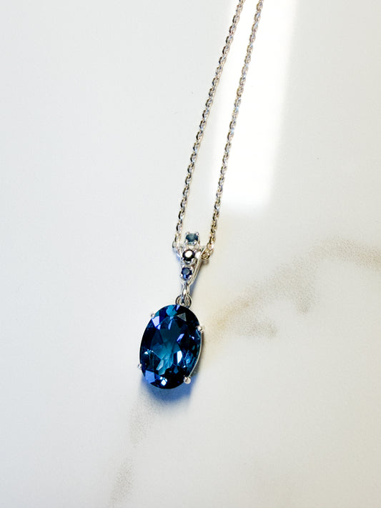 London Blue Topaz with blue Sapphire pendant