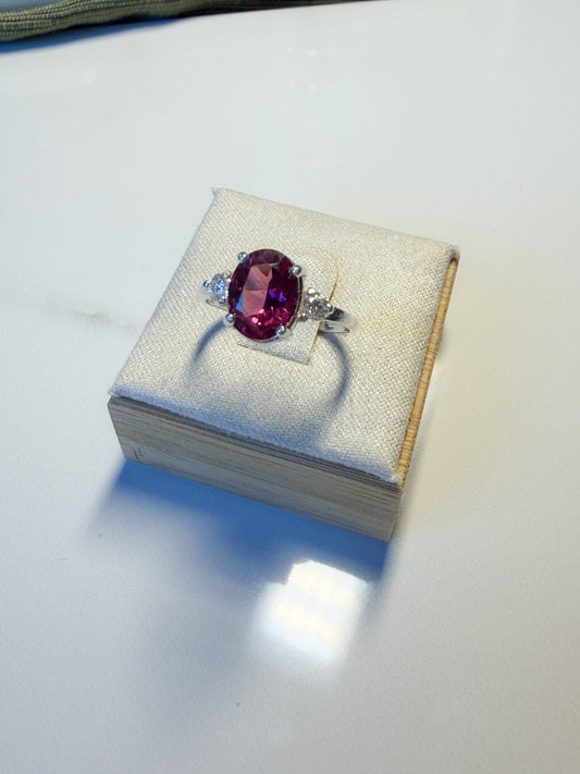 Rhodalite Garnet and lab Diamond ring