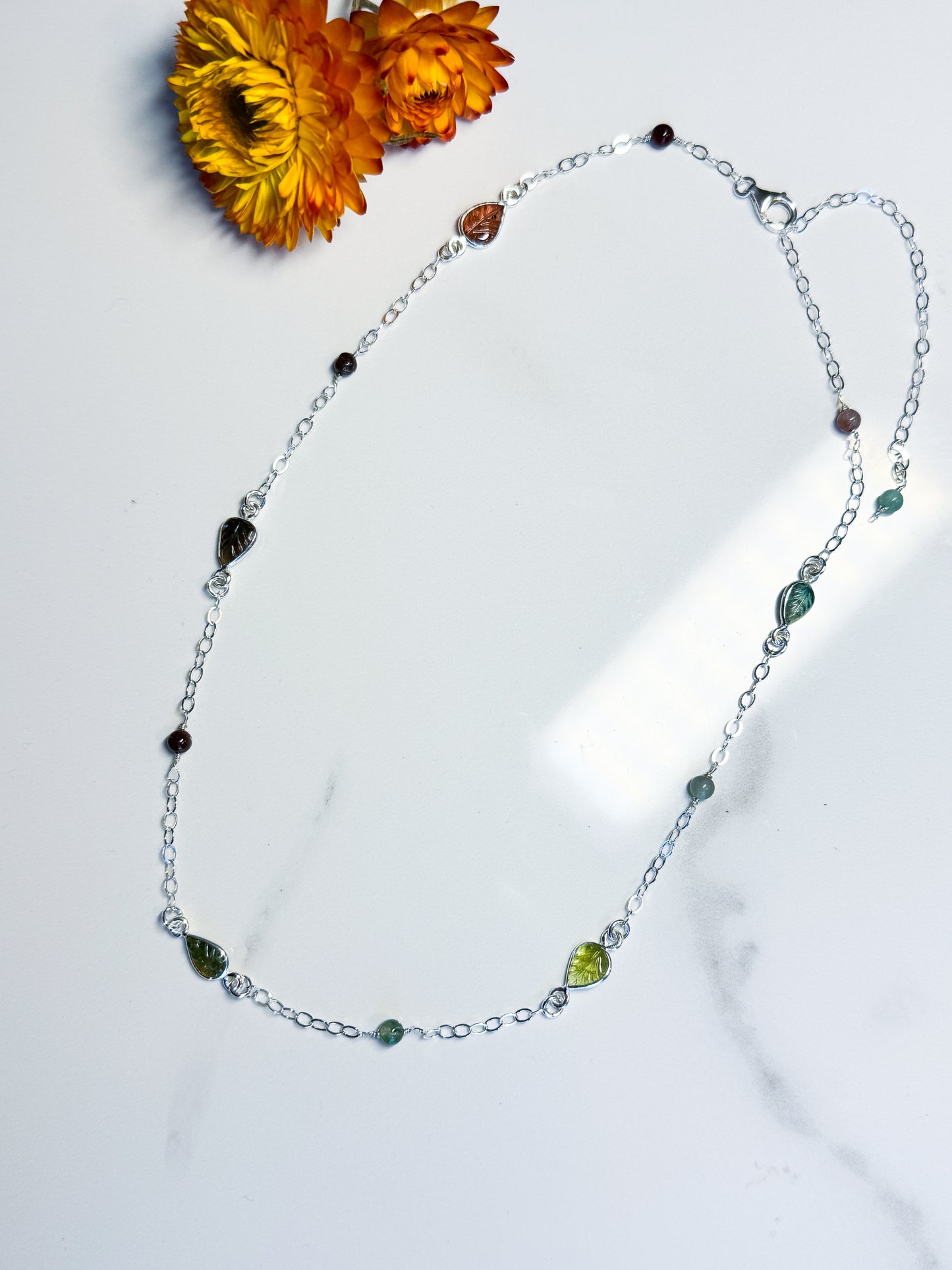 Carved Tourmaline leaf choker with Agate