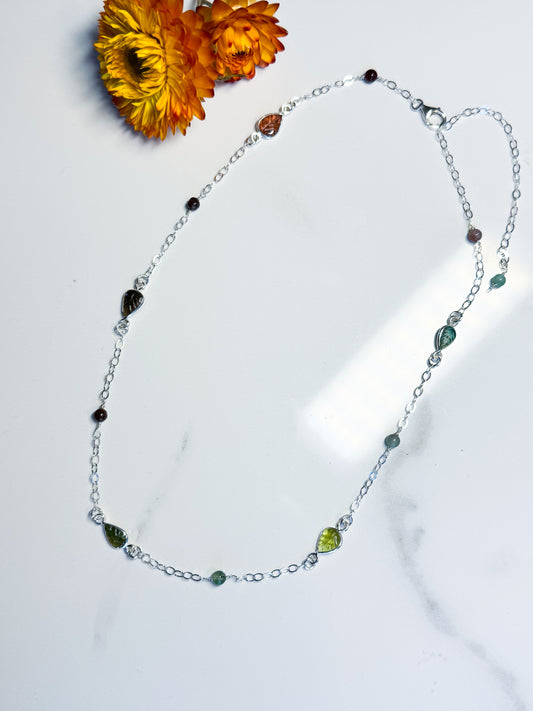 Carved Tourmaline leaf choker with Agate