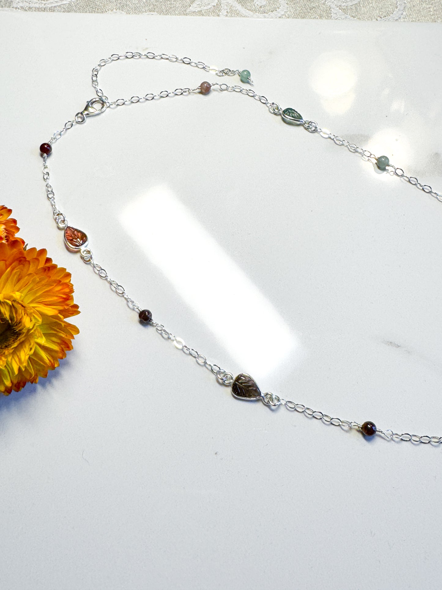 Carved Tourmaline leaf choker with Agate