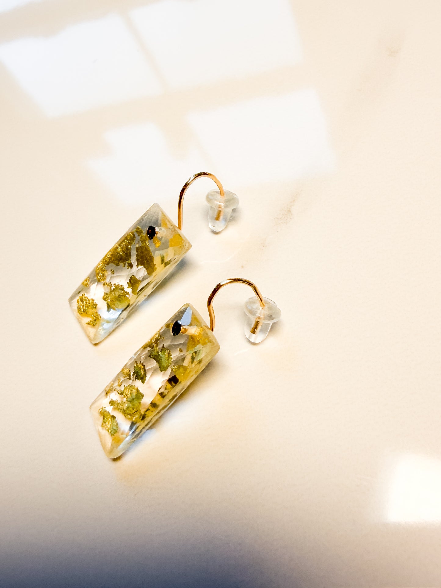 24k gold in fancy cut Quartz triplet earrings