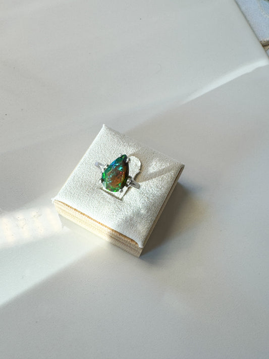 Blue green Opal ring