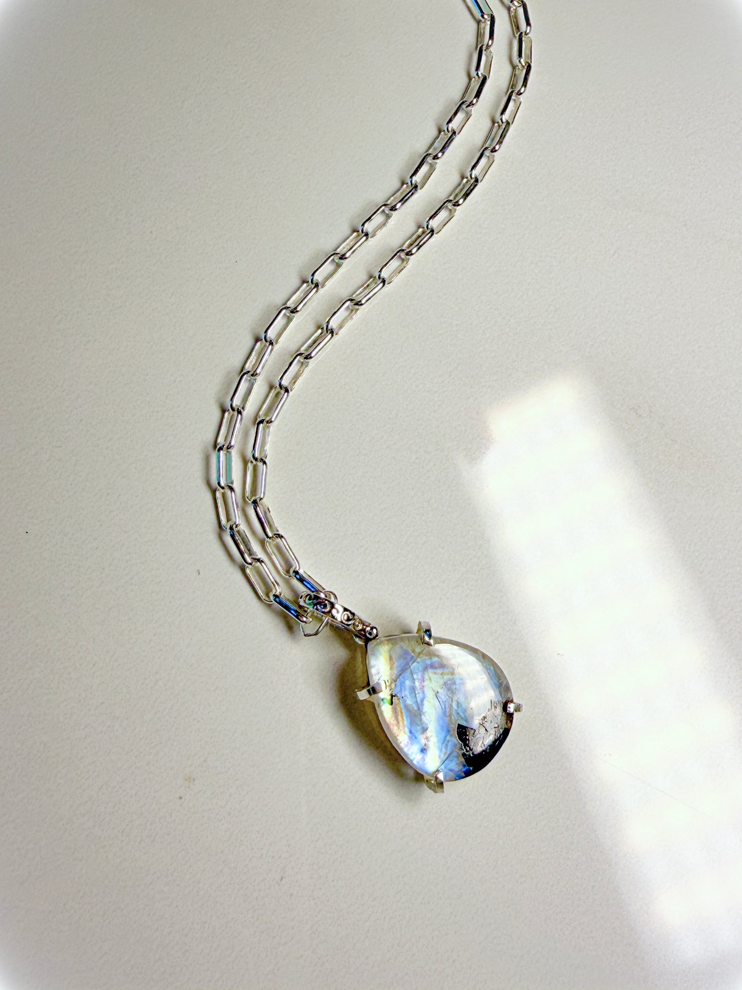 Rainbow Moonstone with Black Tourmaline pendant