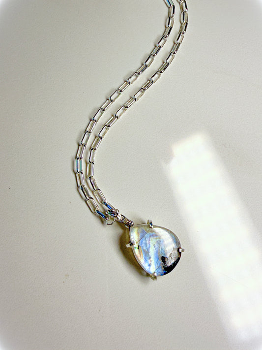 Rainbow Moonstone with Black Tourmaline pendant