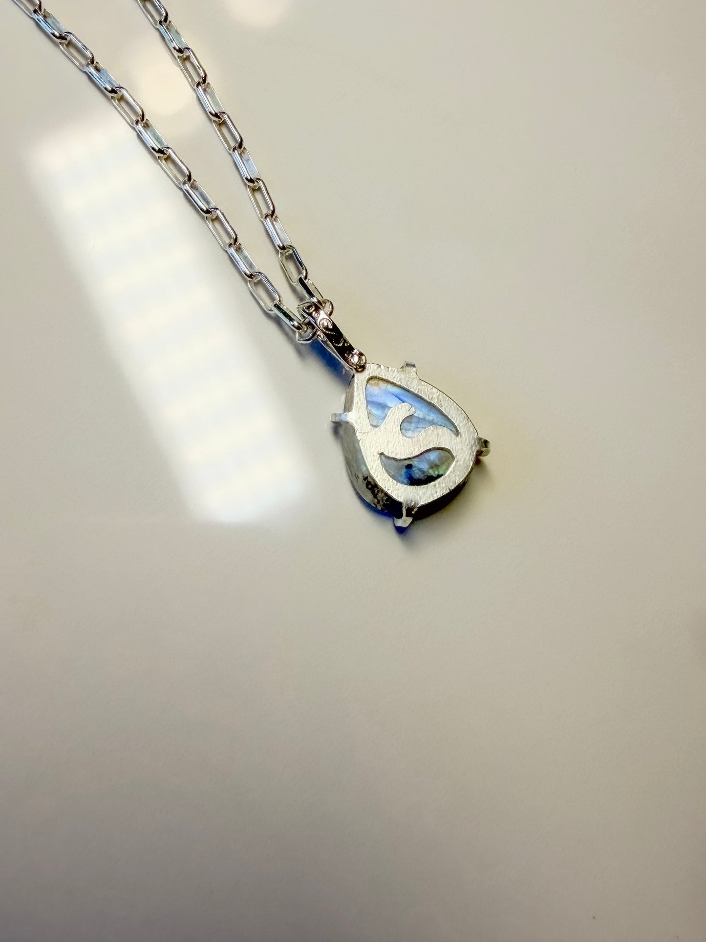 Rainbow Moonstone with Black Tourmaline pendant