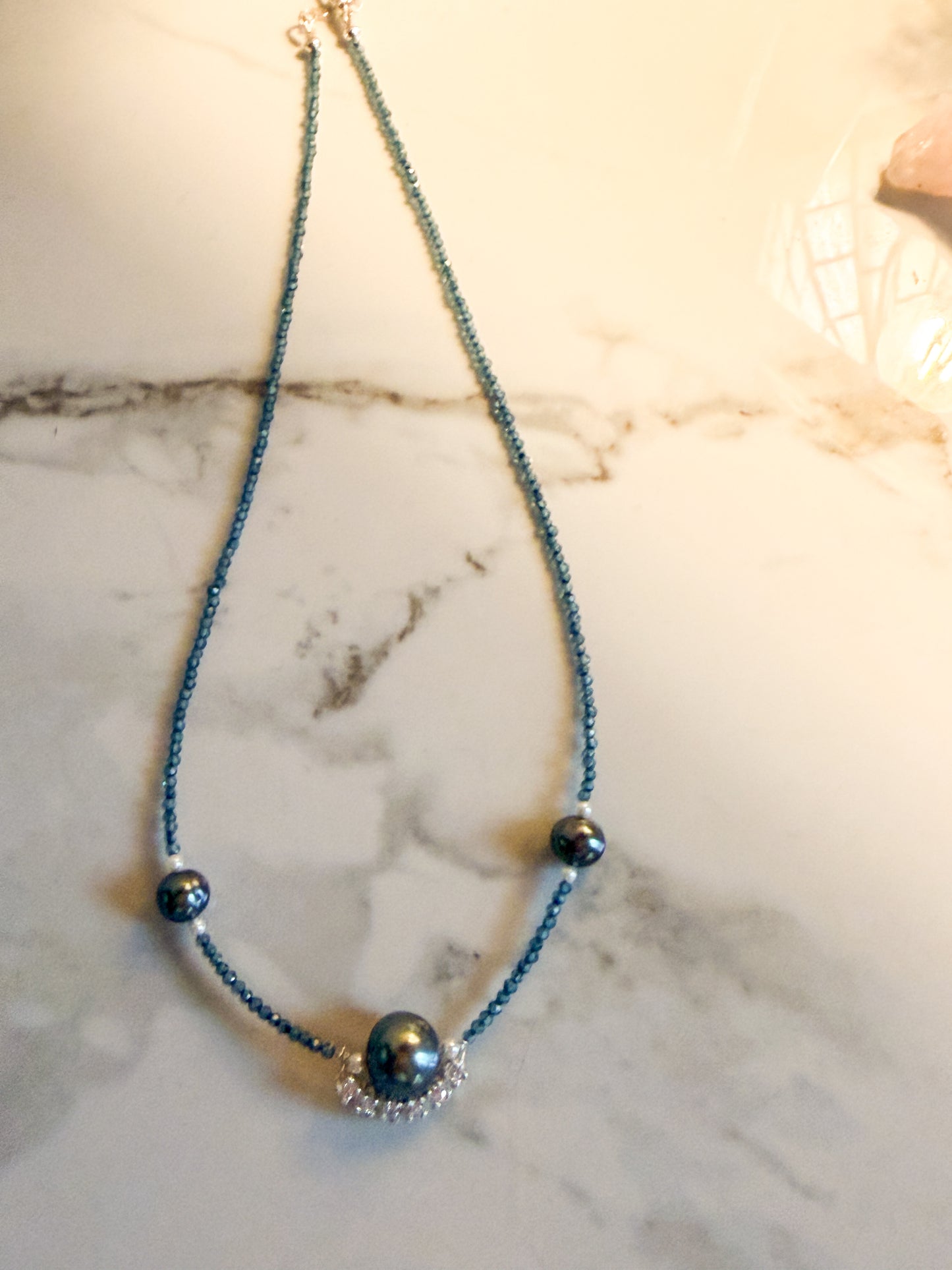 Tahitian Pearl and London blue Topaz necklace