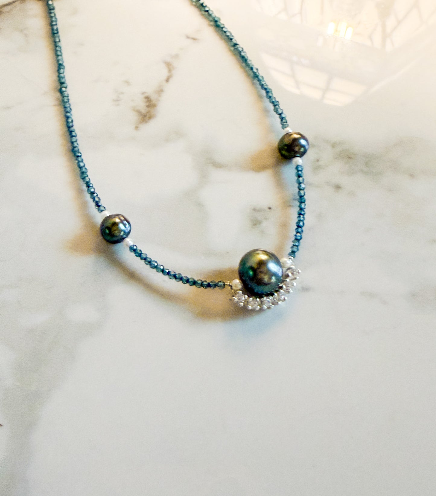 Tahitian Pearl and London blue Topaz necklace