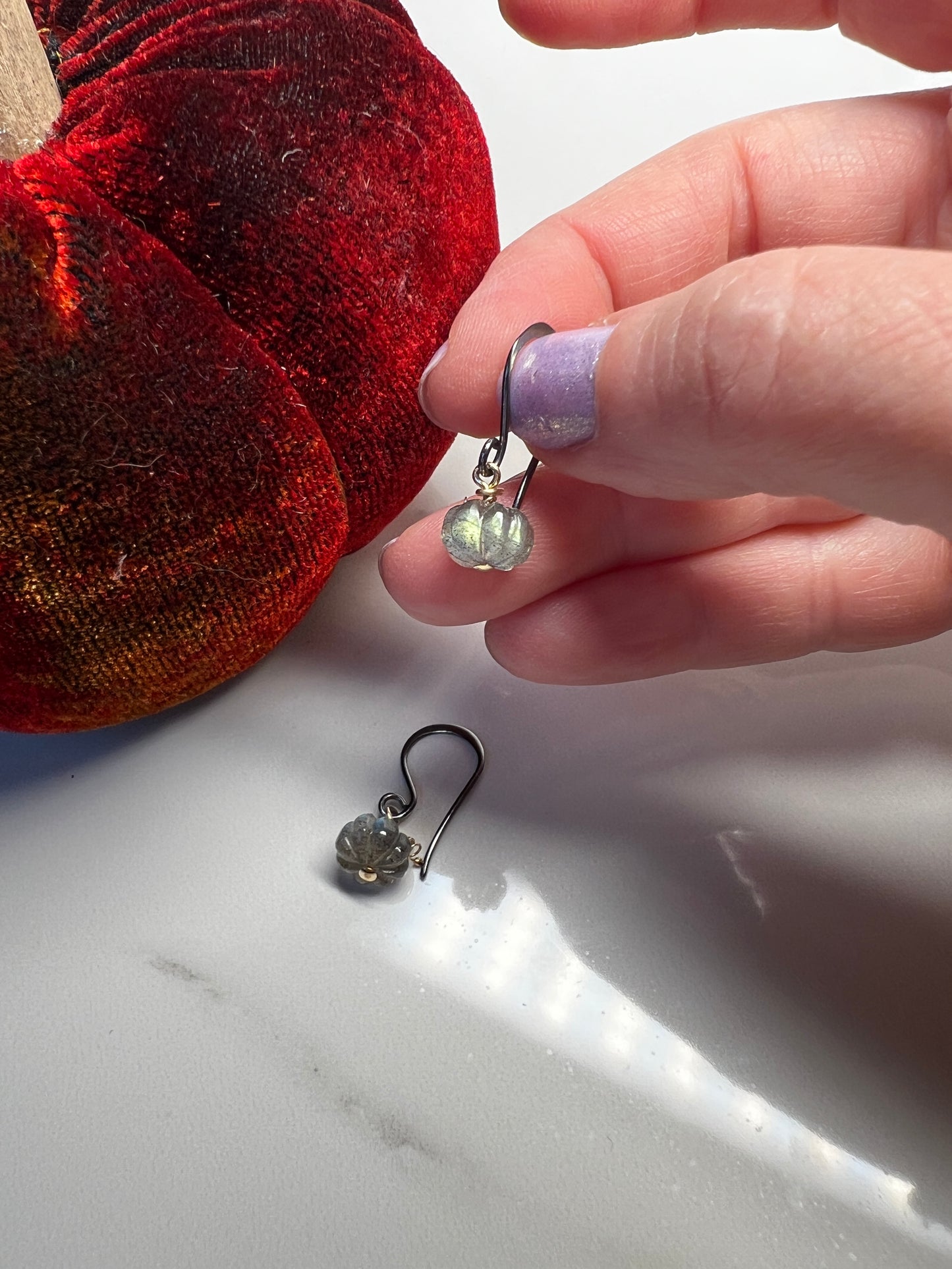 Labradorite pumpkin earrings!