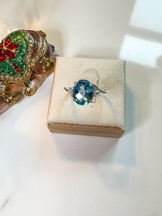 Swiss blue Topaz and lab diamond ring
