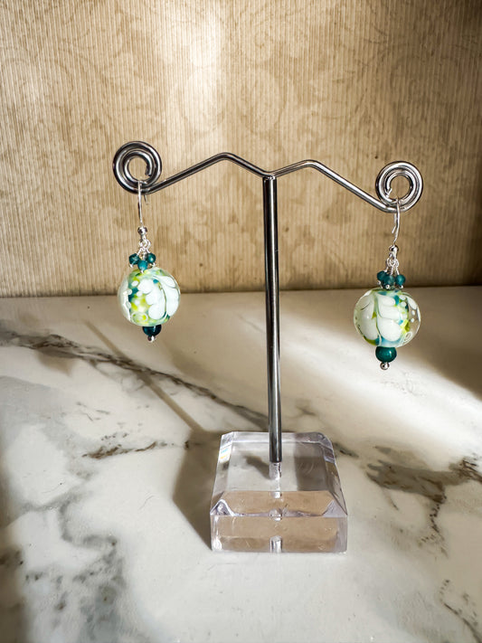 Hand blown glass beads with apatite & crystal sterling earrings