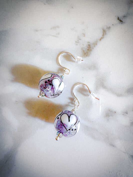 Hand-blown glass bead with crystal sterling earrings