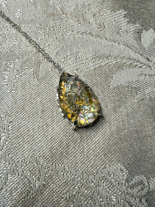Labradorite & Mother of Pearl Hand-cut Sterling pendant